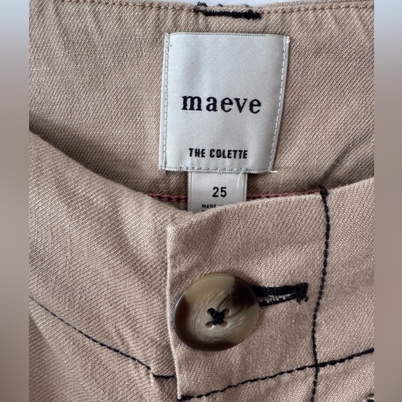 Anthropologie - the Colette - Tan Cropped Contrast stitch linen pant  - 25 - Picture 4 of 4